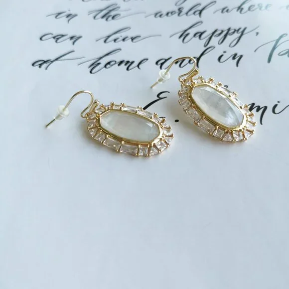 Kendra Scott Elle Gold Ivory Mother-of-Pearl Crystal Frame Earrings - Picture 2 of 2